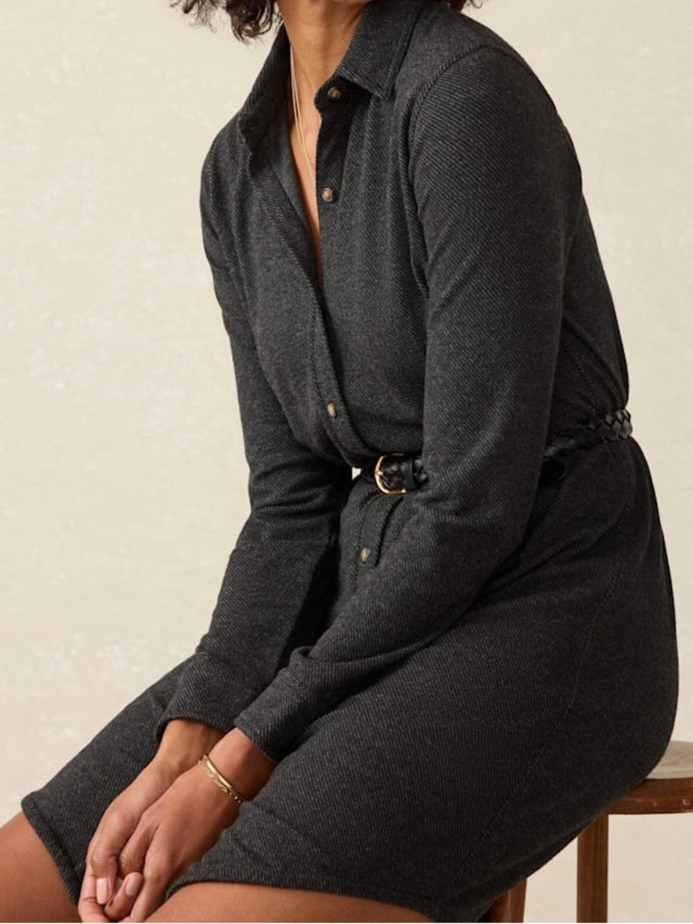 Faherty Charcoal Long-Sleeve Button Shirt Dress - Picture 4 of 12